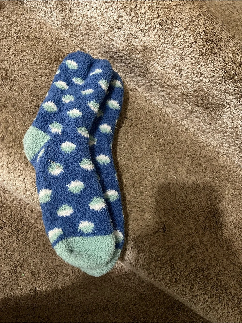 Source Unknown Blue Fuzzy Polka Dot Socks with Mint Accents